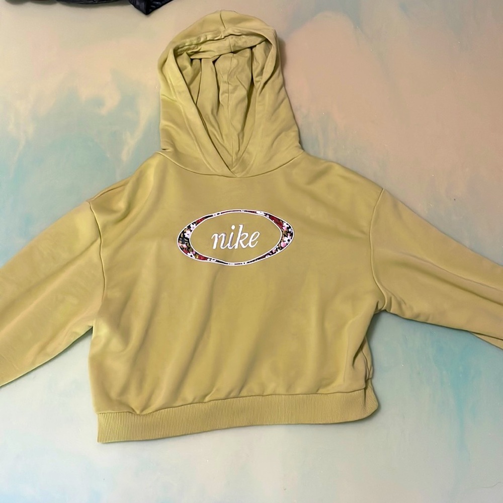 Nike cropped sweatshirt, yellow/green color, size XS